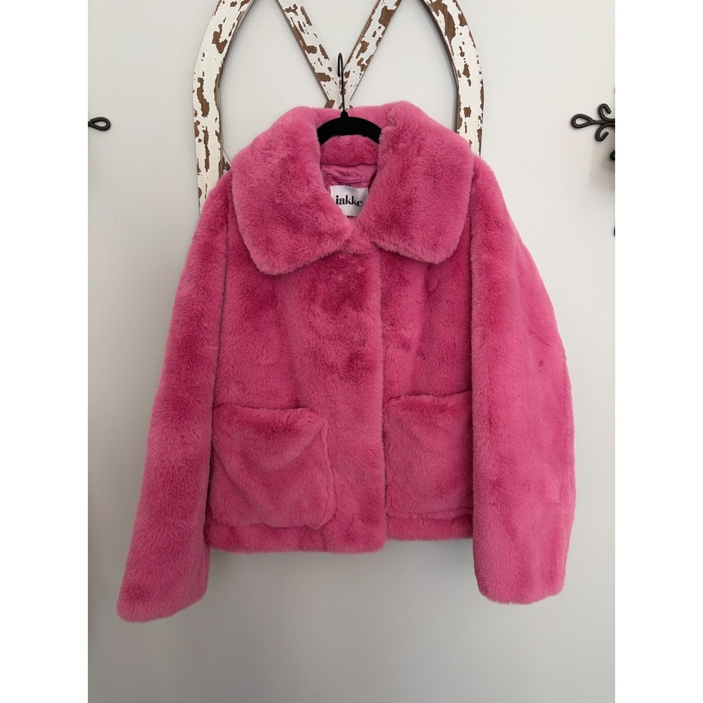 Jakke Traci cropped faux fur coat bubblegum pink size 8 Free People NWT - Picture 2 of 9